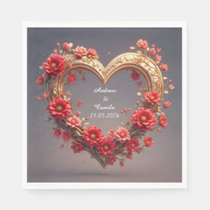 Servilleta De Papel Marco Dorado de Boda Corazón