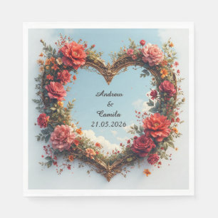 Servilleta De Papel Marco Dorado de Boda Corazón