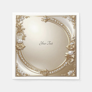 Servilleta De Papel Marco Dorado Ornamentado con Perlas