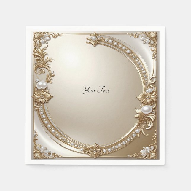 Servilleta De Papel Marco Dorado Ornamentado con Perlas (Anverso)