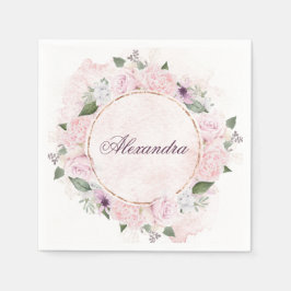 Servilleta De Papel Marco doradoFloral Nombre personal Roses rosados