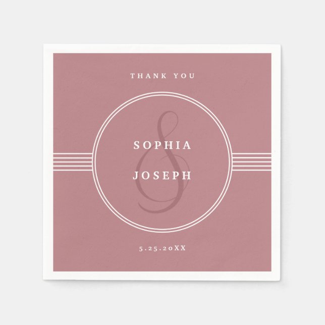 Servilleta De Papel Marco elegante | Boda Rosa polvoriento (Anverso)