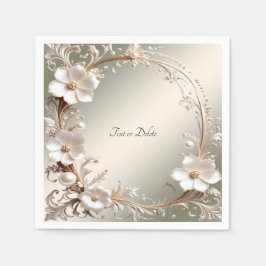 Servilleta De Papel Marco Floral Blanco Ornamentado