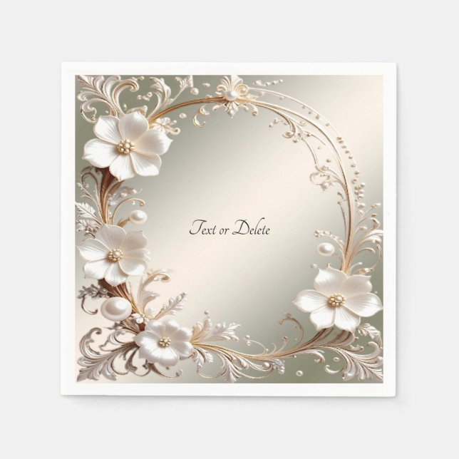 Servilleta De Papel Marco Floral Blanco Ornamentado (Anverso)