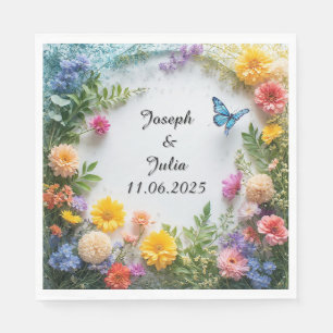 Servilleta De Papel Marco floral colorido con mariposa azul