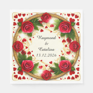 Servilleta De Papel Marco Floral con Rosas Rojas