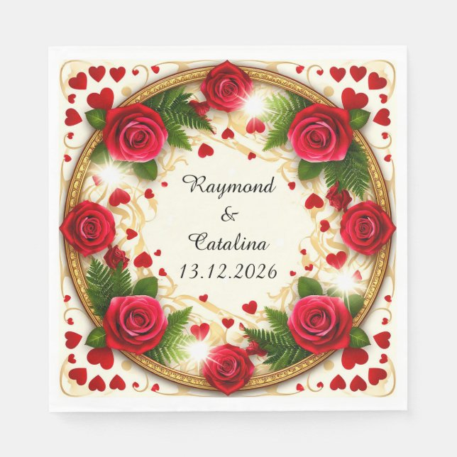 Servilleta De Papel Marco Floral con Rosas Rojas (Anverso)