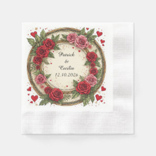 Servilleta De Papel Marco floral con rosas rojas y rosadas