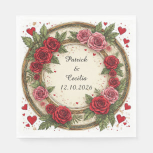 Servilleta De Papel Marco floral con rosas rojas y rosadas