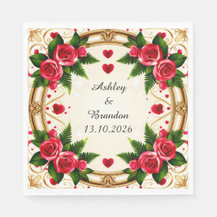 Servilleta De Papel Marco Floral con Rosas Rosadas