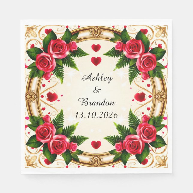 Servilleta De Papel Marco Floral con Rosas Rosadas (Anverso)