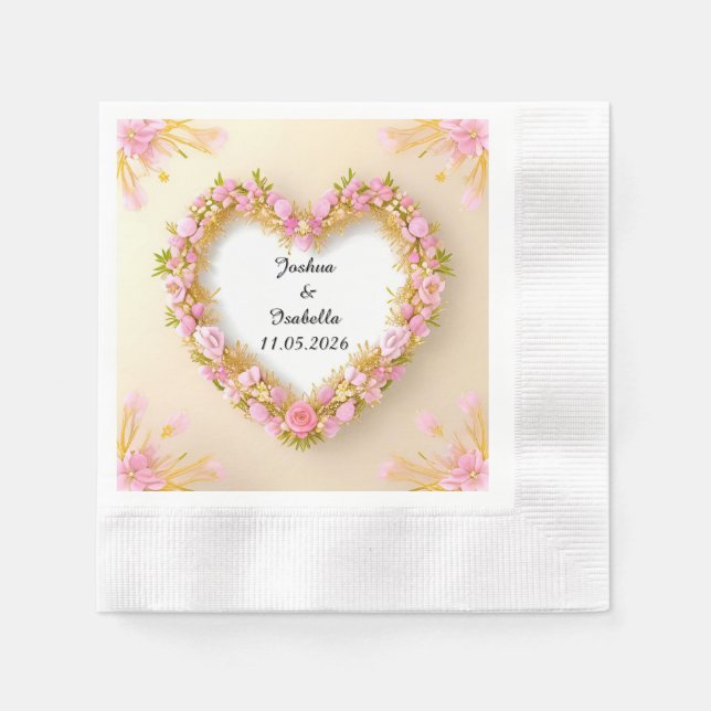 Servilleta De Papel Marco floral en forma de corazón (Anverso)