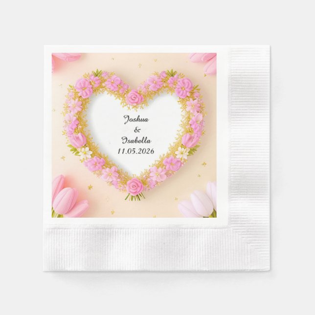 Servilleta De Papel Marco floral en forma de corazón (Anverso)