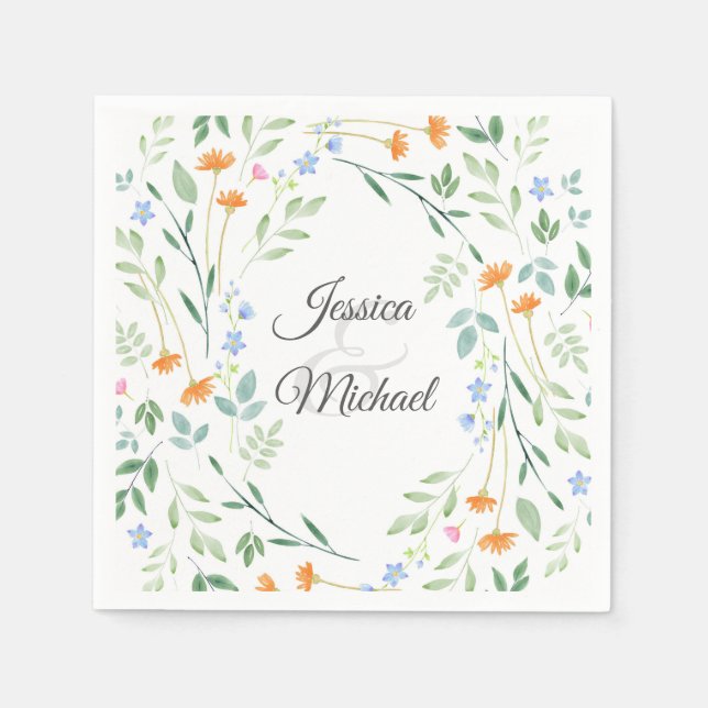 Servilleta De Papel Marco floral mixto de acuarela (Anverso)