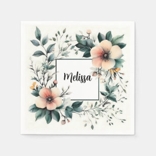 Servilleta De Papel Marco floral personalizado, diseño acuarela