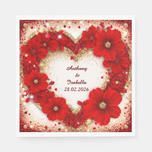 Servilleta De Papel Marco Floral Rojo en Forma de Corazón para Boda co
