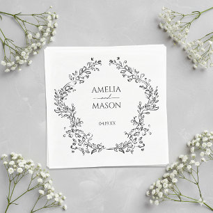 Servilleta De Papel Marco Floral Sencillo Papel Nupcial Blanco y Negro