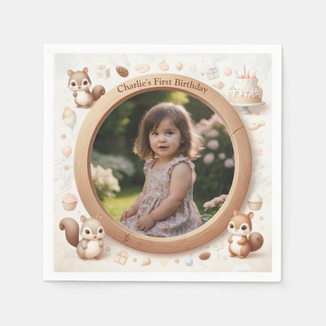 Servilleta De Papel Marco fotográfico de ardilla para fiestas de cumpl (Anverso)