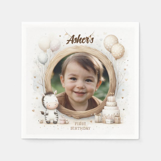 Servilleta De Papel Marco fotográfico de cebra para fiestas de cumplea (Anverso)