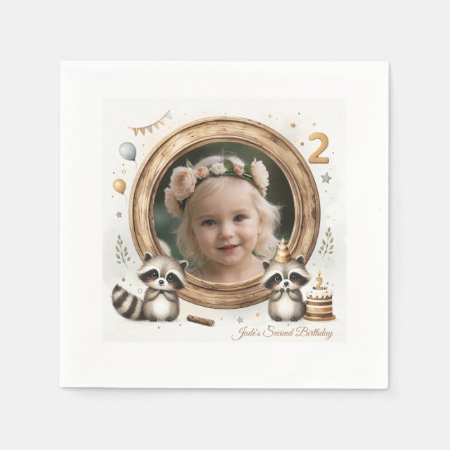 Servilleta De Papel Marco fotográfico de mapache para las fiestas de c (Anverso)