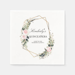 Servilleta De Papel Marco geométrico de oro Quinceanera Cumpleaños