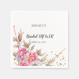 Servilleta De Papel Marco geométrico dorado floral rosa