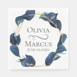 Servilleta De Papel Marco moderno de color azul y oro profundo índigo