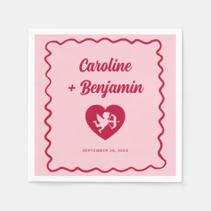 Servilleta De Papel Marco Ondulado Retro Corazón de Cupido Boda Rojo R
