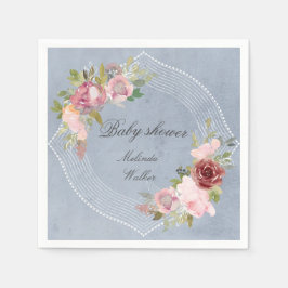 Servilleta De Papel marco rústico burdeos rosa ducha de bebé con flore