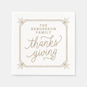 Servilleta De Papel Marco Rústico Personalizado Acción de Gracias Fami