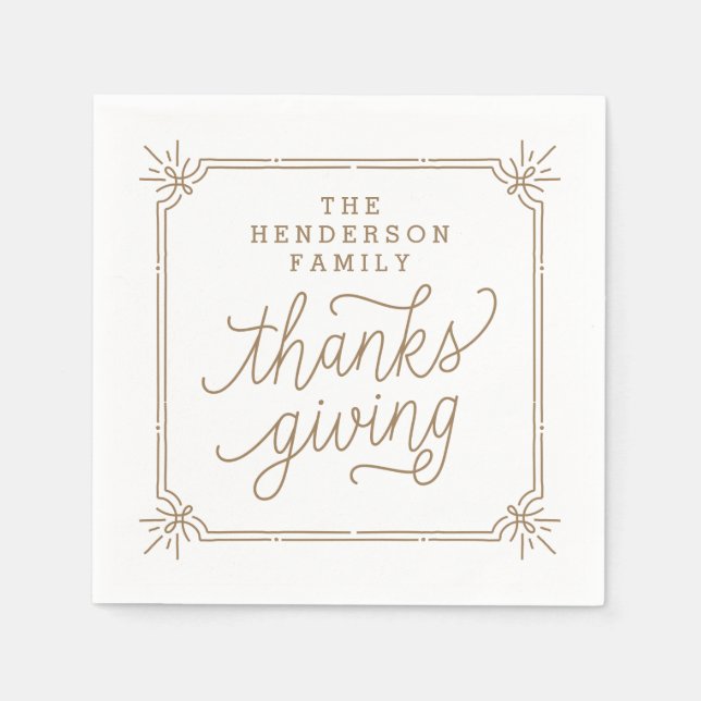 Servilleta De Papel Marco Rústico Personalizado Acción de Gracias Fami (Anverso)