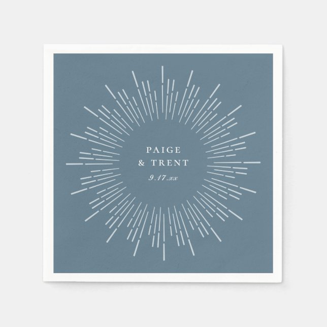 Servilleta De Papel Marco Sunburst Moderno Slate Azul (Anverso)