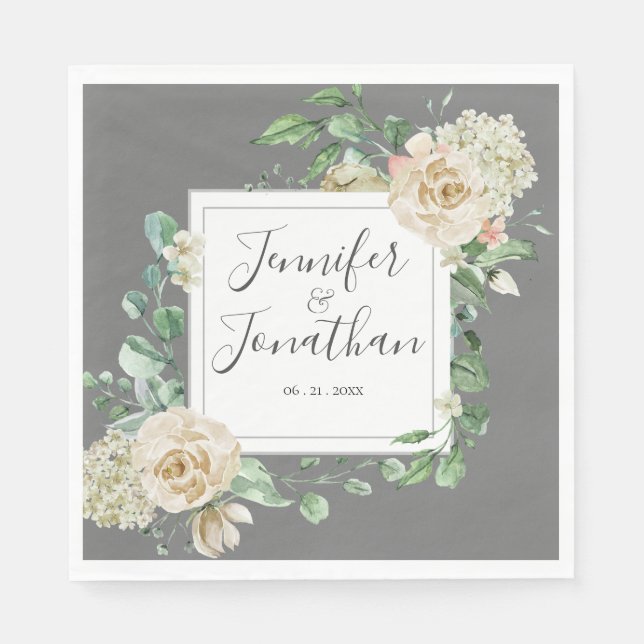 Servilleta De Papel Marco tradicional de rosa blanco con nombres de pa (Anverso)