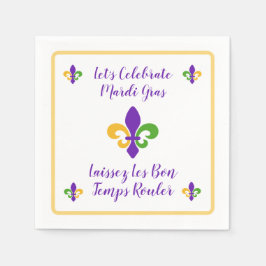 Servilleta De Papel Mardi Gras Bon Temp Green Gold Purple Fleur de Lis