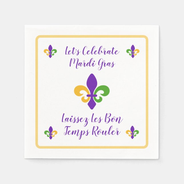 Servilleta De Papel Mardi Gras Bon Temp Green Gold Purple Fleur de Lis (Anverso)