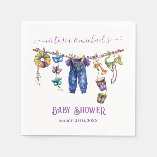 Servilleta De Papel Mardi Gras Clothesline boy Baby Shower (Anverso)