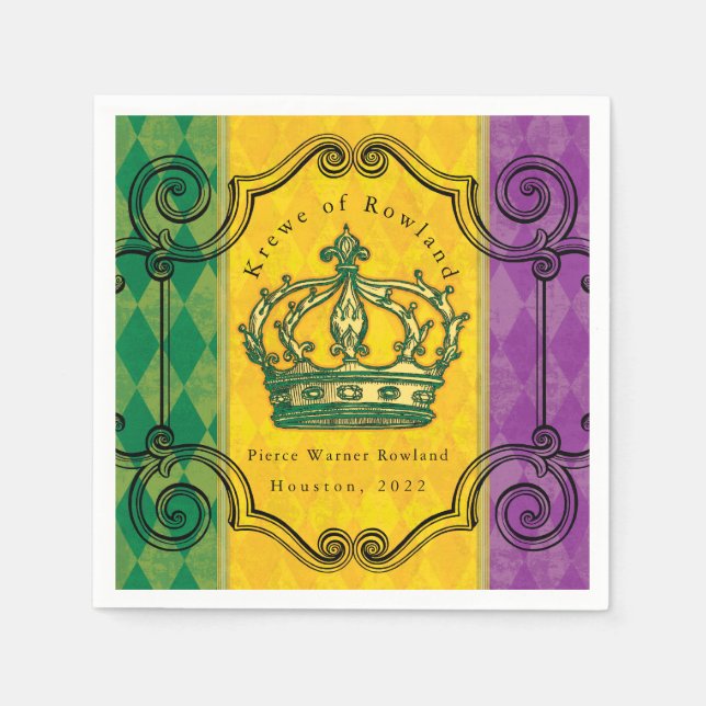 Servilleta De Papel Mardi Gras Crown Personalizado Familia Napkins (Anverso)