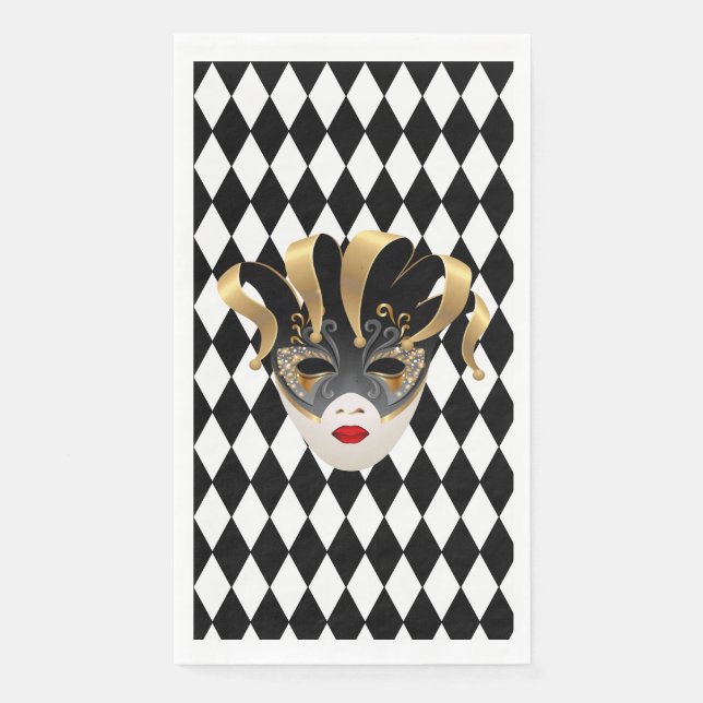 Servilleta De Papel Mardi Gras Diamante blanco y negro (Anverso)