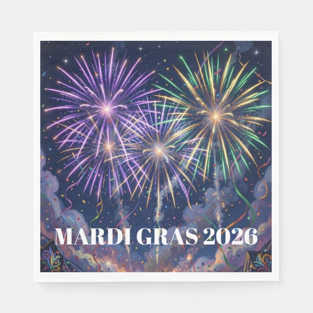 Servilleta De Papel Mardi Gras Fireworks Personalize Party  (Anverso)