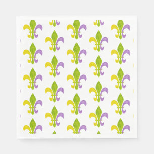 Servilleta De Papel Mardi Gras Fleur de Lis en Blanco