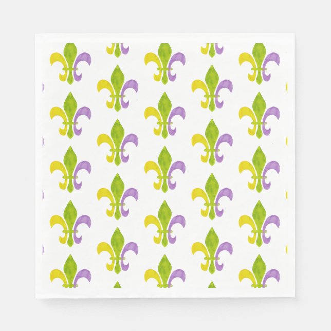 Servilleta De Papel Mardi Gras Fleur de Lis en Blanco (Anverso)