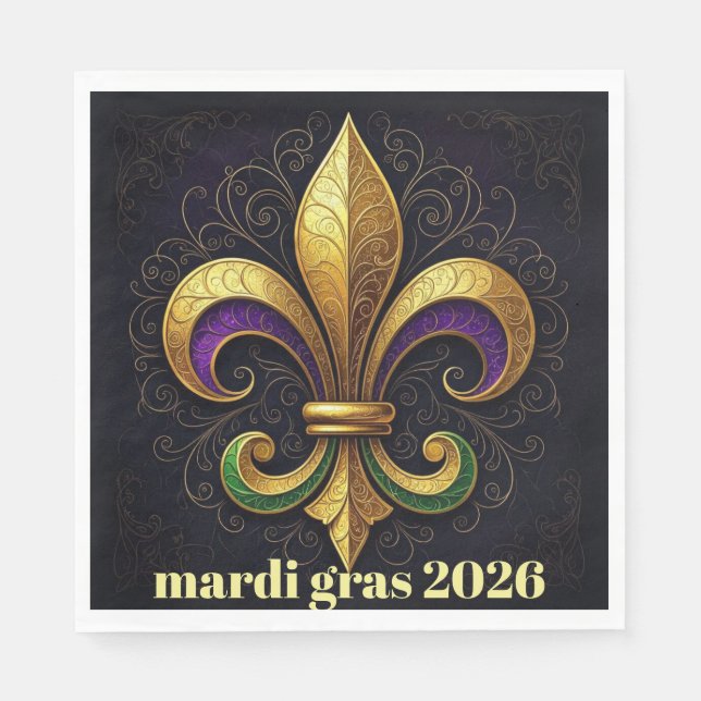 Servilleta De Papel Mardi Gras Fleur de Lis Party (Anverso)