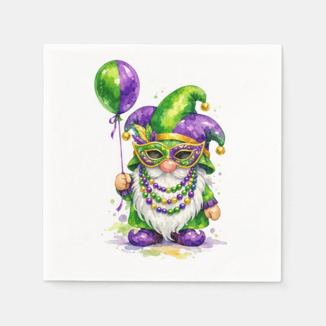Servilleta De Papel Mardi Gras Gnome With Party Balloon (Anverso)