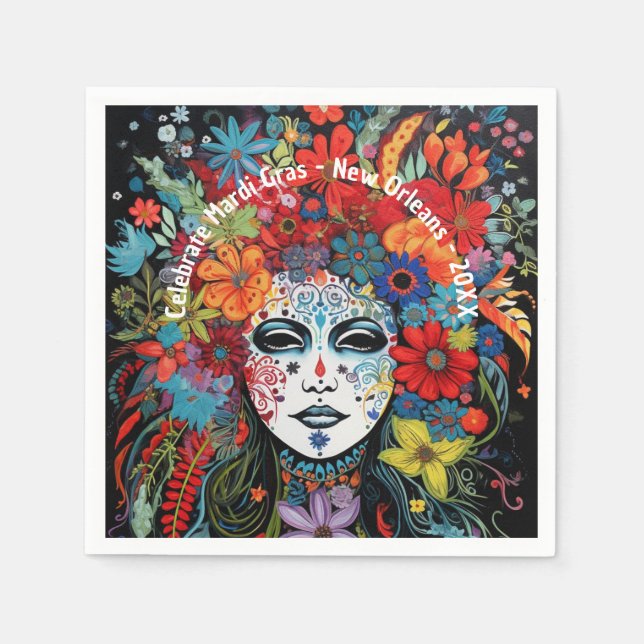 Servilleta De Papel Mardi Gras Mask & Headdress Personalizado Fiesta d (Anverso)