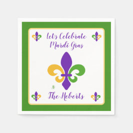 Servilleta De Papel Mardi Gras NAME Green Gold Purple Fleur de Lis