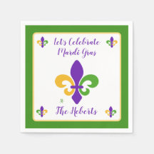 Mardi Gras NOMBRE Verde Dorado Púrpura Fleur de Li