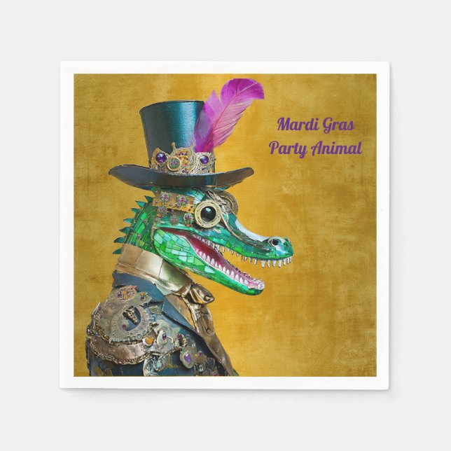 Servilleta De Papel Mardi Gras Steampunk Fiesta Animal Alligator (Anverso)