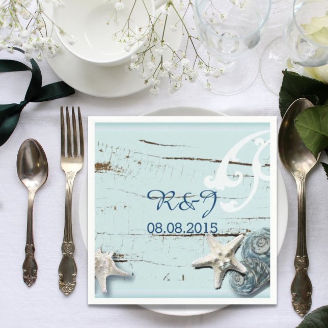 Servilleta De Papel marea moderna de SeaShells Beach Wedding (modern ocean SeaShells Beach Wedding Paper Napkins)
