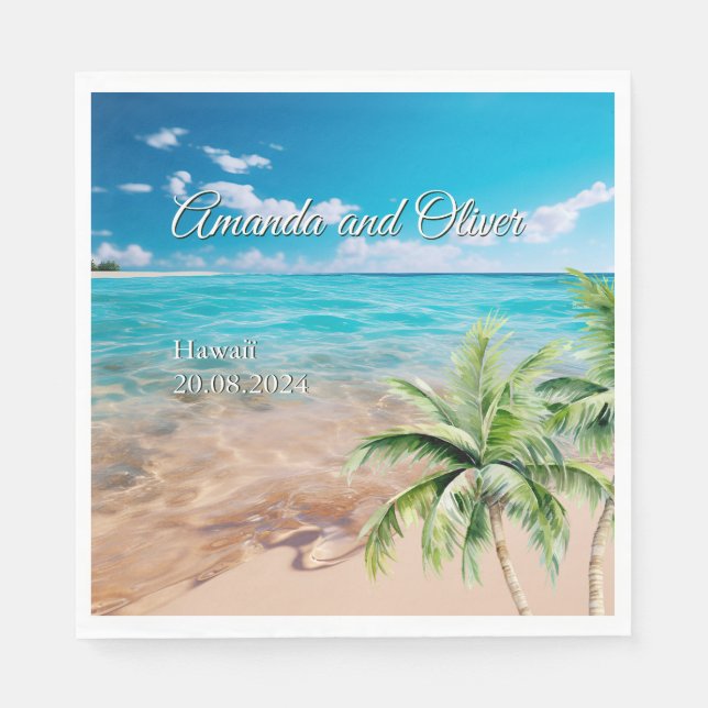 Servilleta De Papel Marea turquesa Tropical Palm Tree Beach Wedding (Anverso)