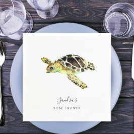 Servilleta De Papel Marea Turtle Baby Shower acuarela mínima